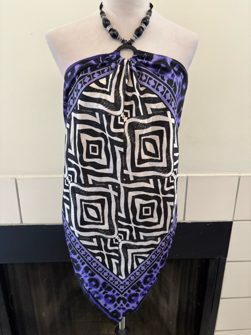 Topia Black Strapless Scarf Top with Purple Trim